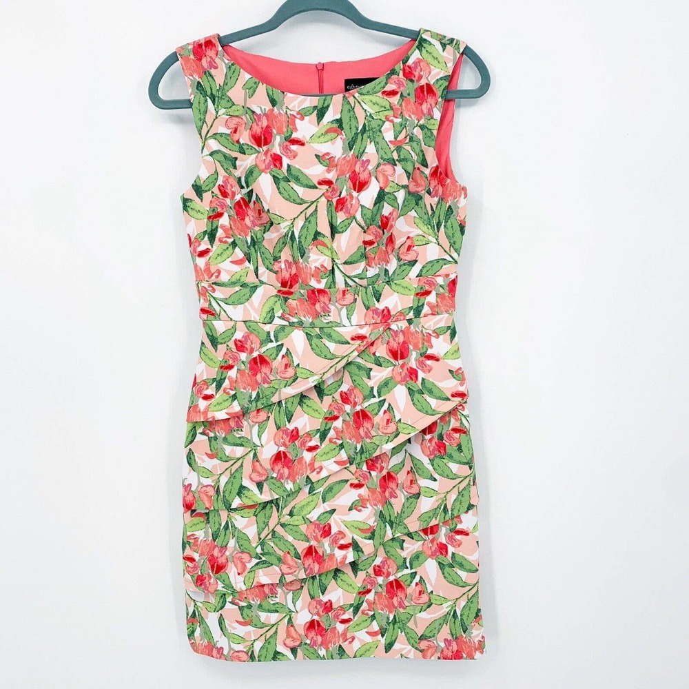 Connected Apparel Sheath Dress Sz 6P Floral Sleeveless Round Neck Stretch Casual